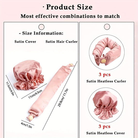Satin hair curler set sizing diagram with satin cover and flexi curl rod (3 pcs)