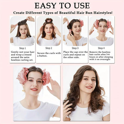 Satin Heatless Hair Curler 3 Sets, Heatless Curls for All Hair Types with Hair Caps, No Heat Curlers to Sleep In