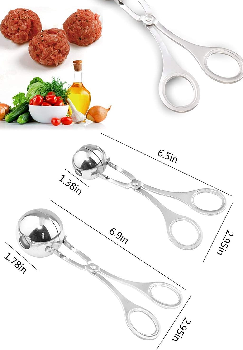 DodoBee Meatball Scoop Ball Maker, 2PCS Stainless Steel Meat Baller Tongs, Cake Pop Maker Meatball Scooper Cake Pop Scooper Melon Baller Rice Dough Ice Tongs for Kitchen Tools, Ball Size 1.38"&1.78"