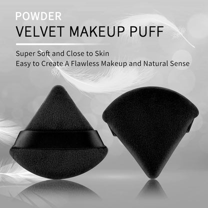 2 Pcs  Triangle Powder Puff for Face Powder, Soft Plush Setting Powder Puff, Velour Cosmetic Foundation Blender Sponge Beauty Makeup Tools (Black)