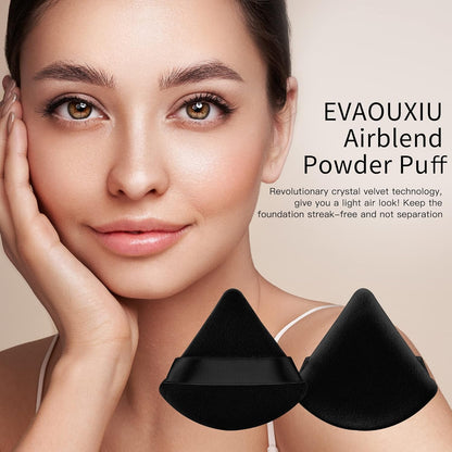 2 Pcs  Triangle Powder Puff for Face Powder, Soft Plush Setting Powder Puff, Velour Cosmetic Foundation Blender Sponge Beauty Makeup Tools (Black)