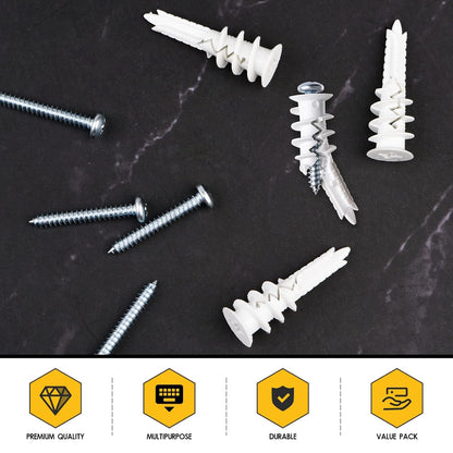 #8 Self Drilling Plastic Drywall Anchors and Screws Kit for Drywall, 25 pcs Wall Anchors & 25 pcs Drywall Screws, No Pre Drill Hole Preparation Required, 75LBS to Hang and Mount Heavy Items