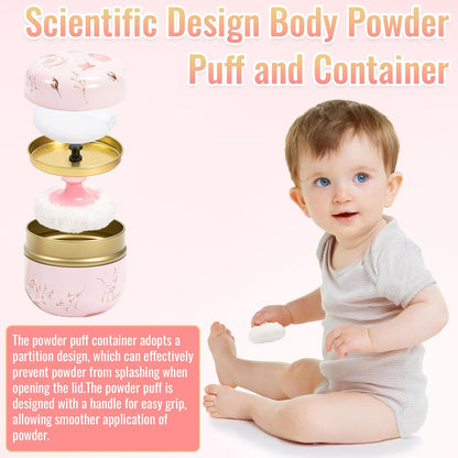 Dusting Boby Powder Puffs and Container for Women Baby, 3.15in Portable Soft Dusting Powder Container with Puff for Home Travel (Pink)
