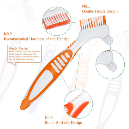 4Pcs Denture Brush Dual Head Toothbrushes, Portable Denture Brush with Soft Bristles and Dual Angled, Hard Denture Cleaning Brush for Denture Care Denture Toothbrush