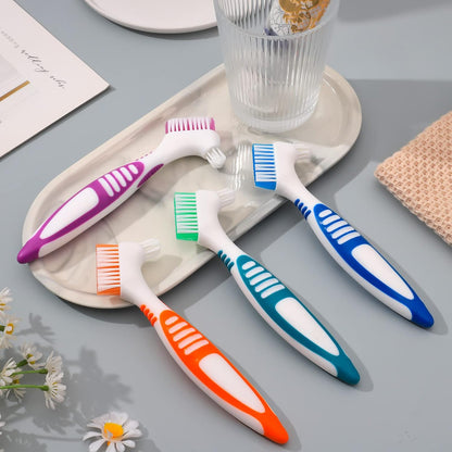 4Pcs Denture Brush Dual Head Toothbrushes, Portable Denture Brush with Soft Bristles and Dual Angled, Hard Denture Cleaning Brush for Denture Care Denture Toothbrush