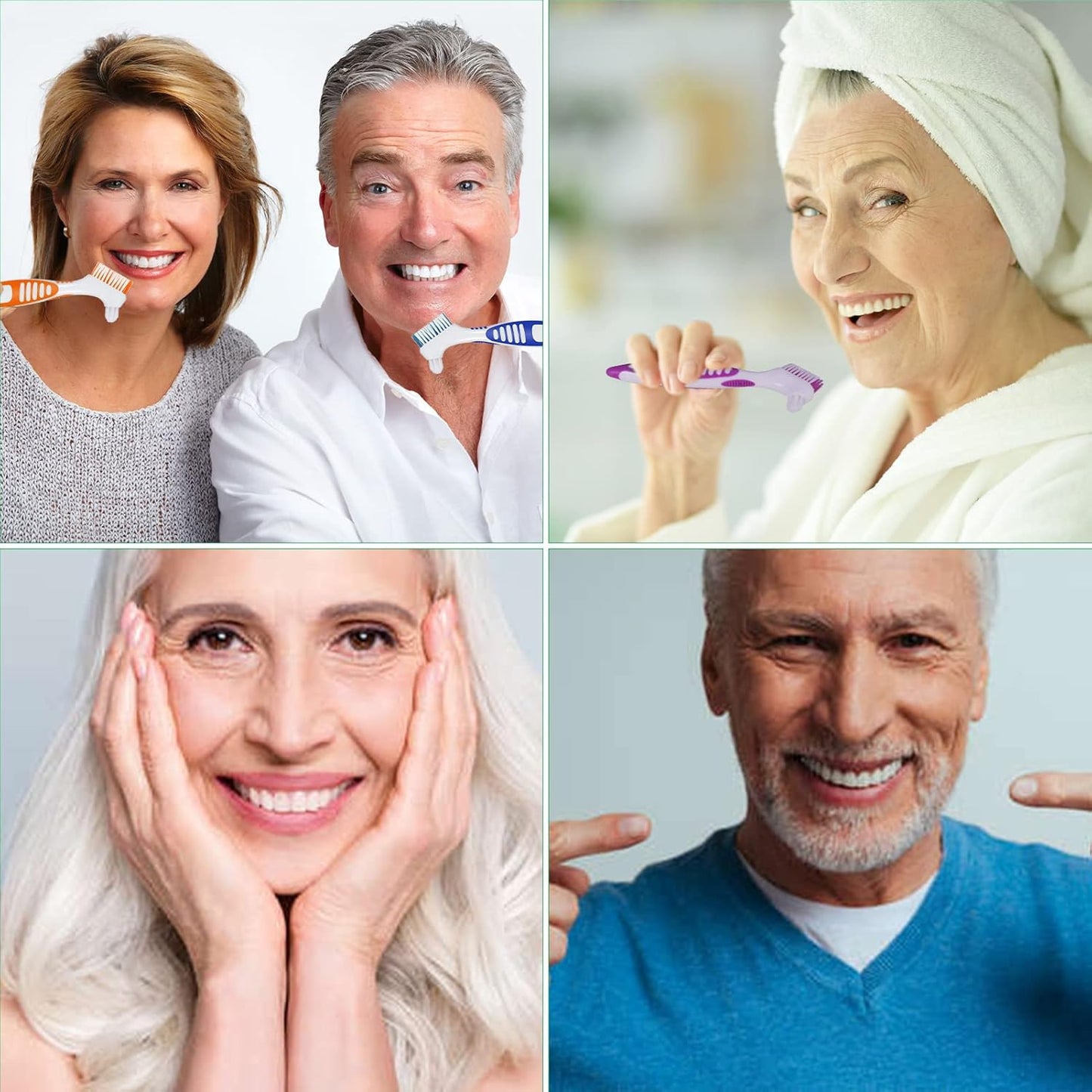 4Pcs Denture Brush Dual Head Toothbrushes, Portable Denture Brush with Soft Bristles and Dual Angled, Hard Denture Cleaning Brush for Denture Care Denture Toothbrush