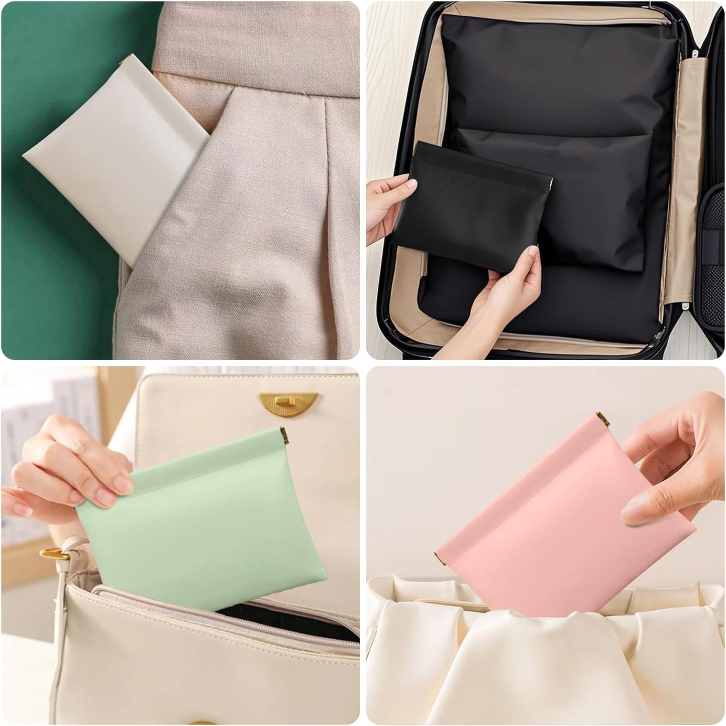 Store 4pcs Pocket Cosmetic Bags Waterproof Portable Small Makeup Bag No Zipper Self-Closing Purse 18x14cm Small Pouch for Women Mini Makeup Bag Travel Storage Organizer for Headphones Jewelry