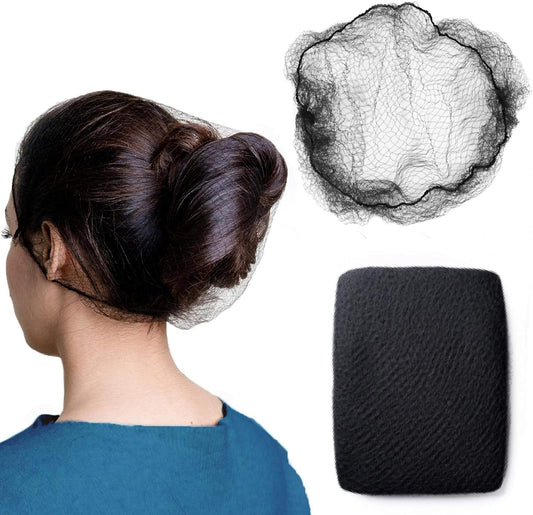 Black hair bun hair net, round mesh cap for securing styles