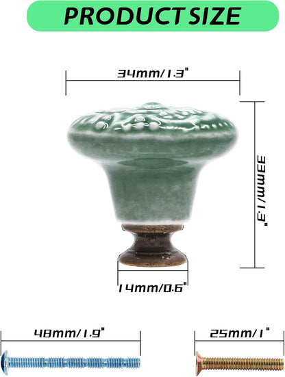 Green Ceramic knobs, Kitchen Cabinet Knobs, Retro Dresser Knobs, Drawer Knobs, Furniture Decorative Knobs and Pulls for Drawer, Dressers, Cupboard, Closet, 34mm / 1.3Inch Diameter(10Pcs)