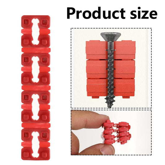 Red plastic outlet spacer clips with visible metal screw in size view