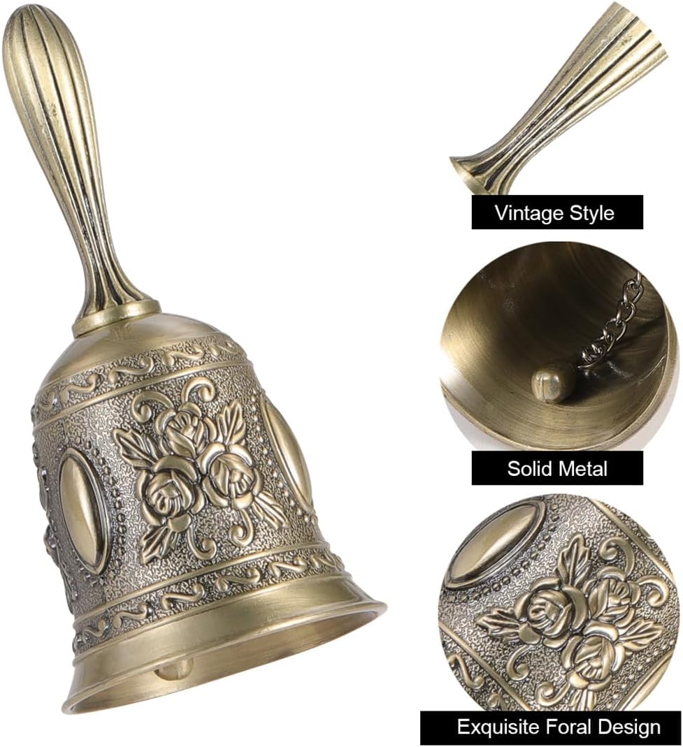 Hand Bell Service Call - Vintage Metal Dinner Bell for Weddings, Seniors, Bedside - 1 Pack