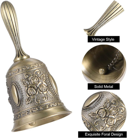 Hand Bell Service Call - Vintage Metal Dinner Bell for Weddings, Seniors, Bedside - 1 Pack