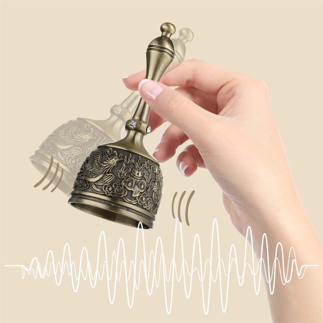 Hand Bell Brass Dinner Call Bells Loud Service Ringing Bell Tibetan Handbells for Meditation Seniors Bedside Musical Teaching Classroom