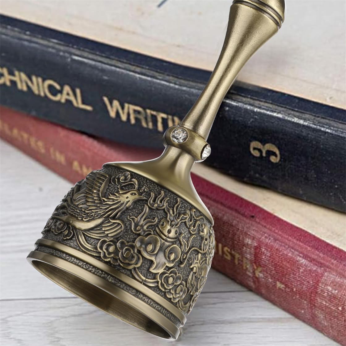Hand Bell Brass Dinner Call Bells Loud Service Ringing Bell Tibetan Handbells for Meditation Seniors Bedside Musical Teaching Classroom