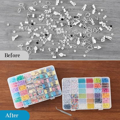 36 Grids Plastic Organizer Storage Container Box, Clear Removable Grid Box Organizer for Jewelry Tackle Crafts Earring Cosmetics