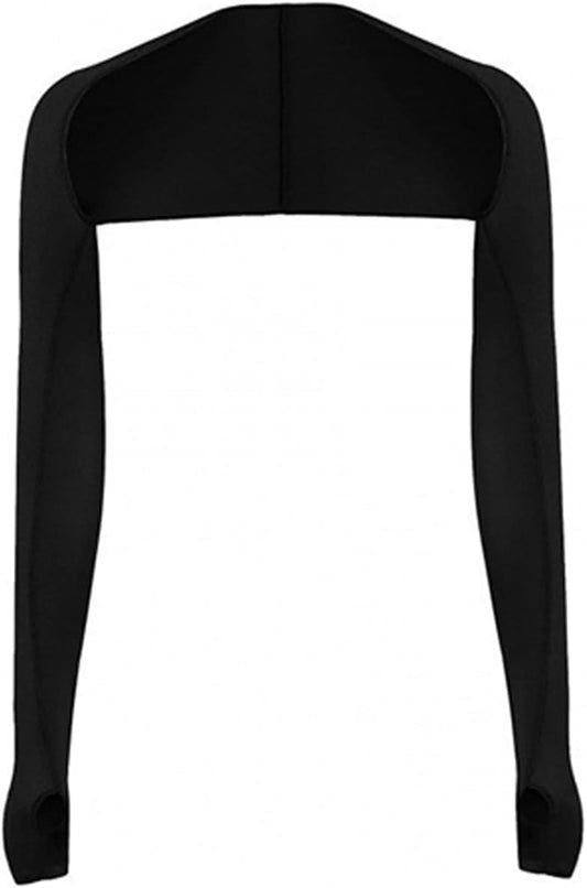 Black arm sleeves with thumb openings, breathable UV sun protection for sports