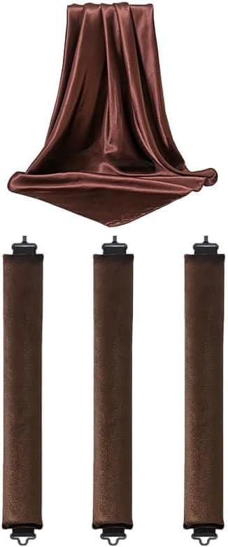 Brown satin overnight hair curler rods set with hook and soft curling cloth