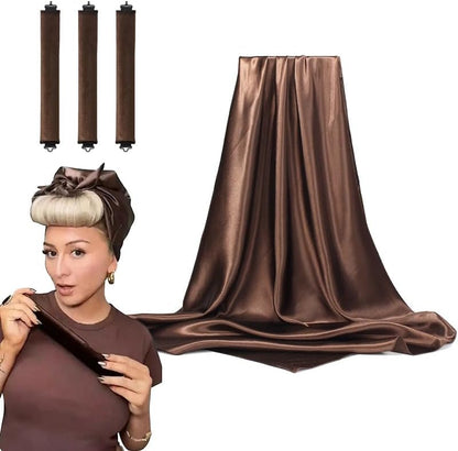 Heatless Hair Curler Set, Satin Overnight Curling Rods, 4-Piece Styling Kit with Hook, Brown