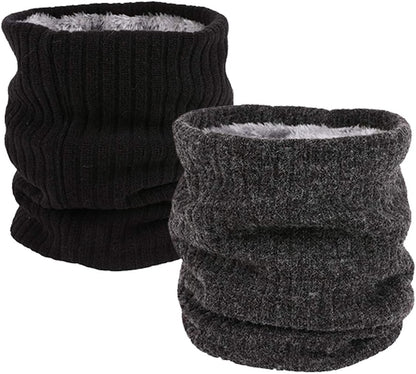 Neck Warmer Gaiter Tube Polar Fleece Ski Winter Face Cover Mask Cold Weather Face Scarf(2 Pack Black+Darkgrey)