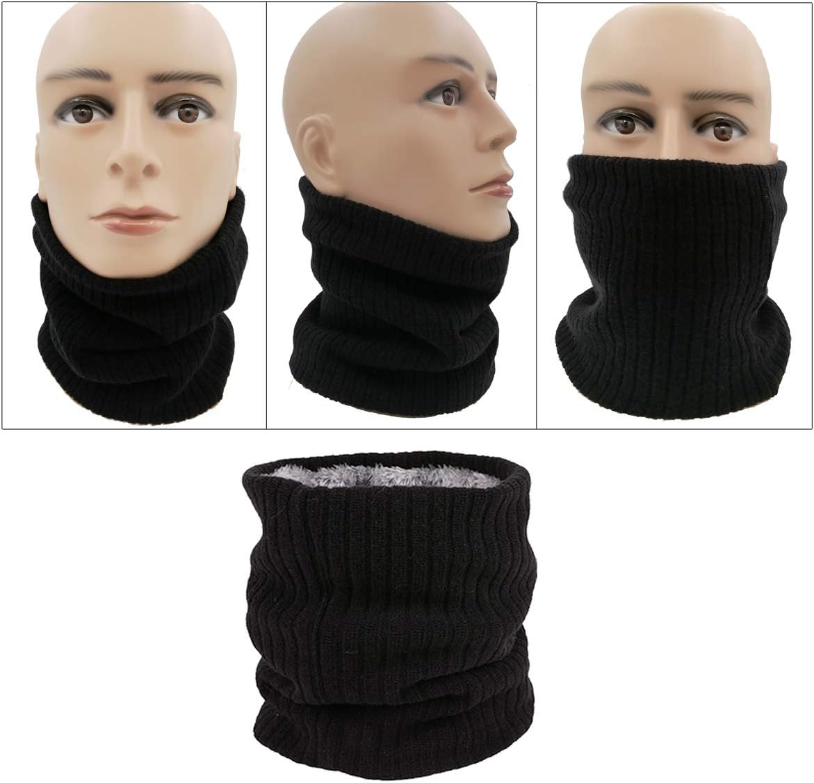 Neck Warmer Gaiter Tube Polar Fleece Ski Winter Face Cover Mask Cold Weather Face Scarf(2 Pack Black+Darkgrey)