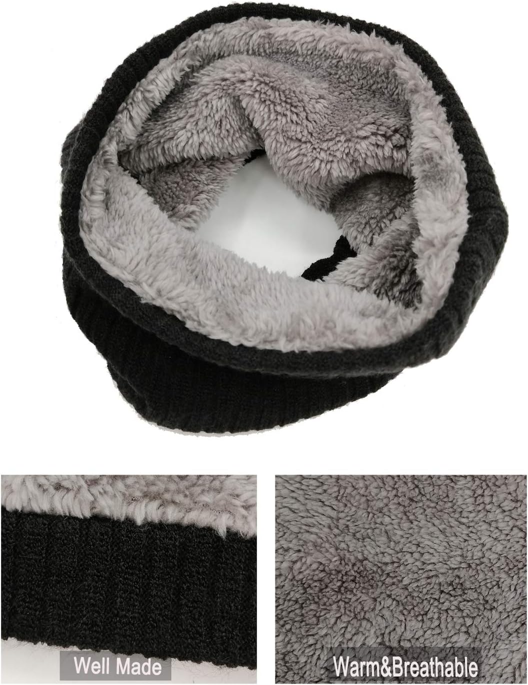 Neck Warmer Gaiter Tube Polar Fleece Ski Winter Face Cover Mask Cold Weather Face Scarf(2 Pack Black+Darkgrey)