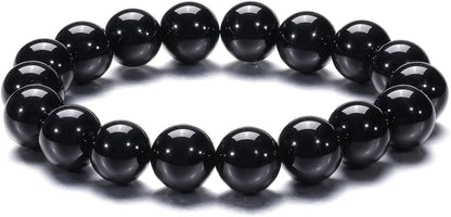 Natural 10-12mm Gorgeous Semi-Precious Gemstones Healing Crystal Stretch Elastic Beaded Bracelet Unisex Yoga Meditation Relax Anxiety Bangle for Womens Mens