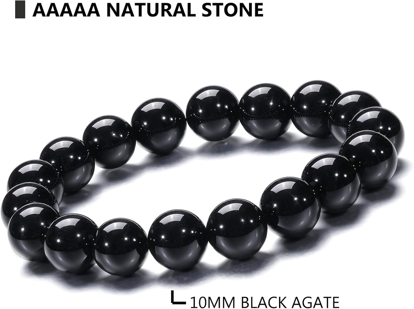 Natural 10-12mm Gorgeous Semi-Precious Gemstones Healing Crystal Stretch Elastic Beaded Bracelet Unisex Yoga Meditation Relax Anxiety Bangle for Womens Mens