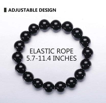 Natural 10-12mm Gorgeous Semi-Precious Gemstones Healing Crystal Stretch Elastic Beaded Bracelet Unisex Yoga Meditation Relax Anxiety Bangle for Womens Mens