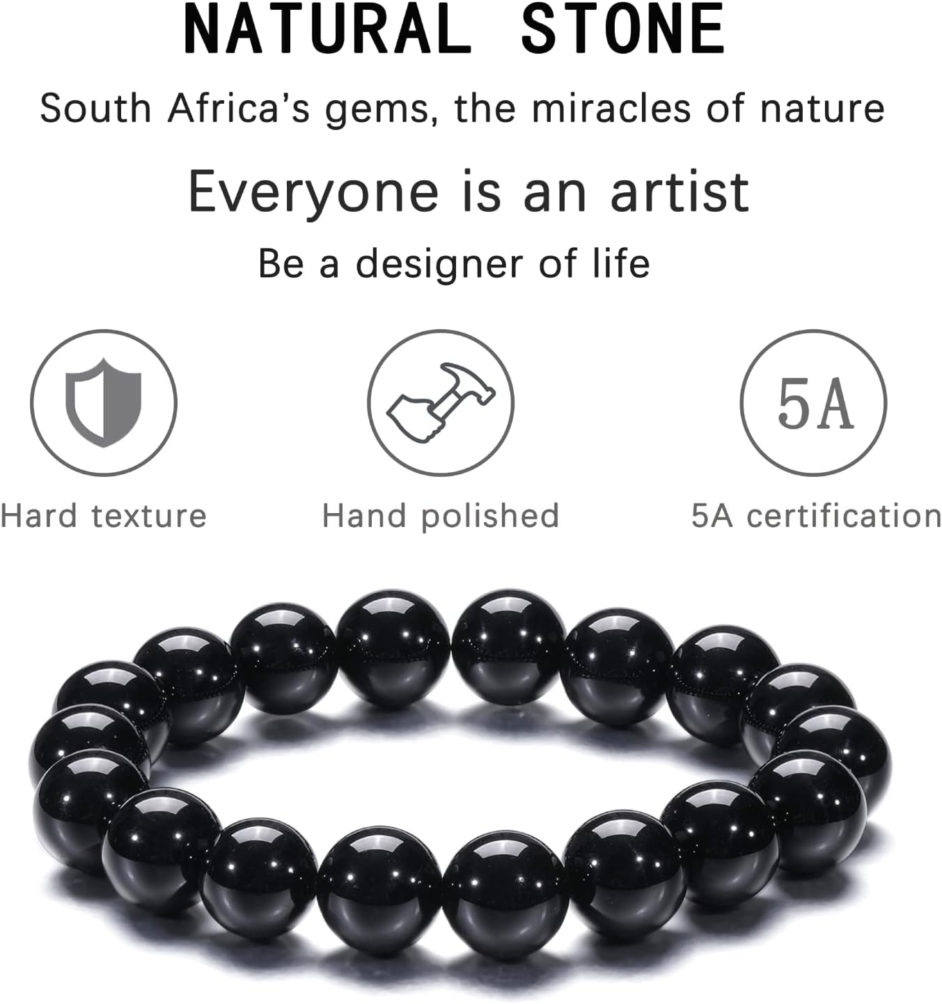 Natural 10-12mm Gorgeous Semi-Precious Gemstones Healing Crystal Stretch Elastic Beaded Bracelet Unisex Yoga Meditation Relax Anxiety Bangle for Womens Mens