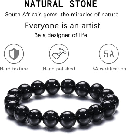 Natural 10-12mm Gorgeous Semi-Precious Gemstones Healing Crystal Stretch Elastic Beaded Bracelet Unisex Yoga Meditation Relax Anxiety Bangle for Womens Mens