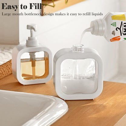 Soap Dispenser, 2 Pack 18Oz/500ml Liquid Soap Dispenser Stylish Hand Soap Dish Dispenser with Pump and 12Pcs Waterproof Labels for Bathroom,Kitchen Decor