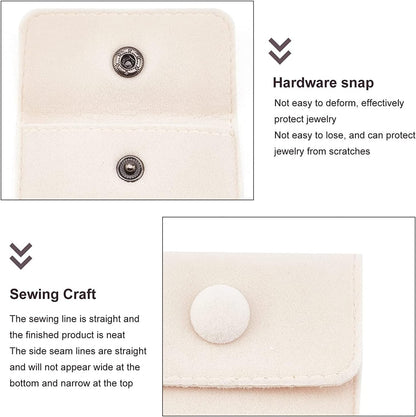 6 Pcs Velvet Jewelry Pouches with Snap Button, Off-White Velvet Jewelry Storage Bags Luxury Gift Bag for Candy Gift and Jewelry Necklace Bracelet Packing, 7x7cm