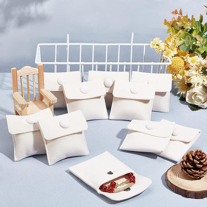 6 Pcs Velvet Jewelry Pouches with Snap Button, Off-White Velvet Jewelry Storage Bags Luxury Gift Bag for Candy Gift and Jewelry Necklace Bracelet Packing, 7x7cm