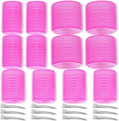 Self Grip Hair Rollers Curlers Set - 24 Pieces with 3 Sizes (4 Jumbo, 4 Large, 4 Medium) and 12 Clips for Volume on Long, Short, Thick, or Fine Hair