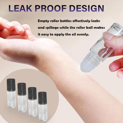4PCS Essential Oil rolling Bottle, 30ml Portable Transparent Empty Glass Essential Oil Rolling Bottle,Refillable Cosmetic Perfume Rolling Bottle,For Fragrance Essential Oil