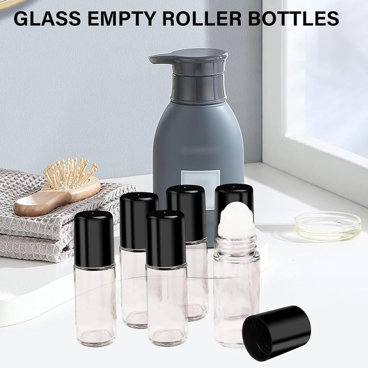 4PCS Essential Oil rolling Bottle, 30ml Portable Transparent Empty Glass Essential Oil Rolling Bottle,Refillable Cosmetic Perfume Rolling Bottle,For Fragrance Essential Oil