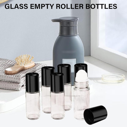 4PCS Essential Oil rolling Bottle, 30ml Portable Transparent Empty Glass Essential Oil Rolling Bottle,Refillable Cosmetic Perfume Rolling Bottle,For Fragrance Essential Oil