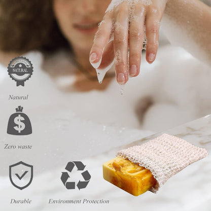 MIFASOO 5 Pack Natural Sisal Soap Saver Bag Zero Waste Mesh Bar Soap Loofah Holder Pouch for Shower