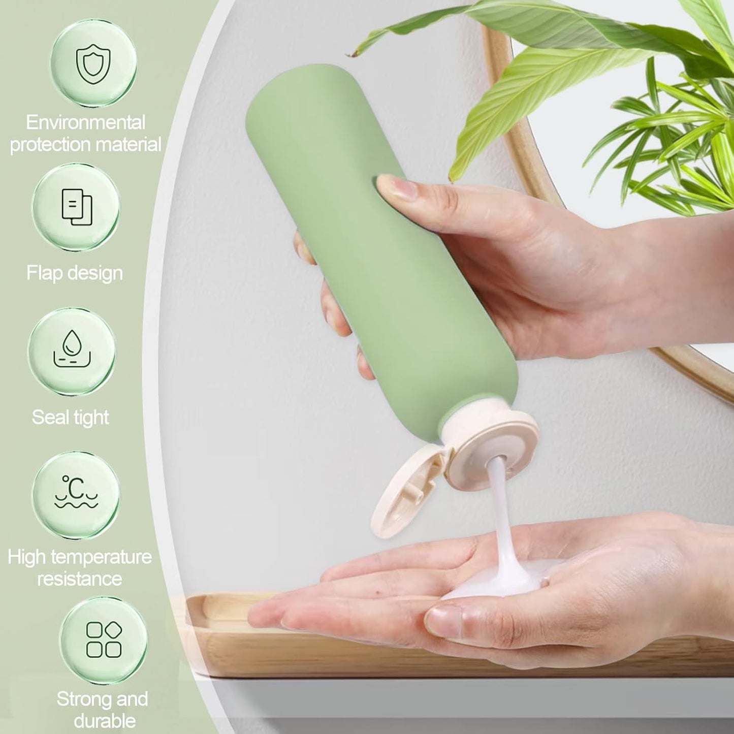 3Pcs 8.8oz Flip Top Squeeze Bottles,Reusable and Refillable Leak Proof Travel Bottles,For Lotions,Facial Creams,Shampoos,Hair Conditioner (Green)