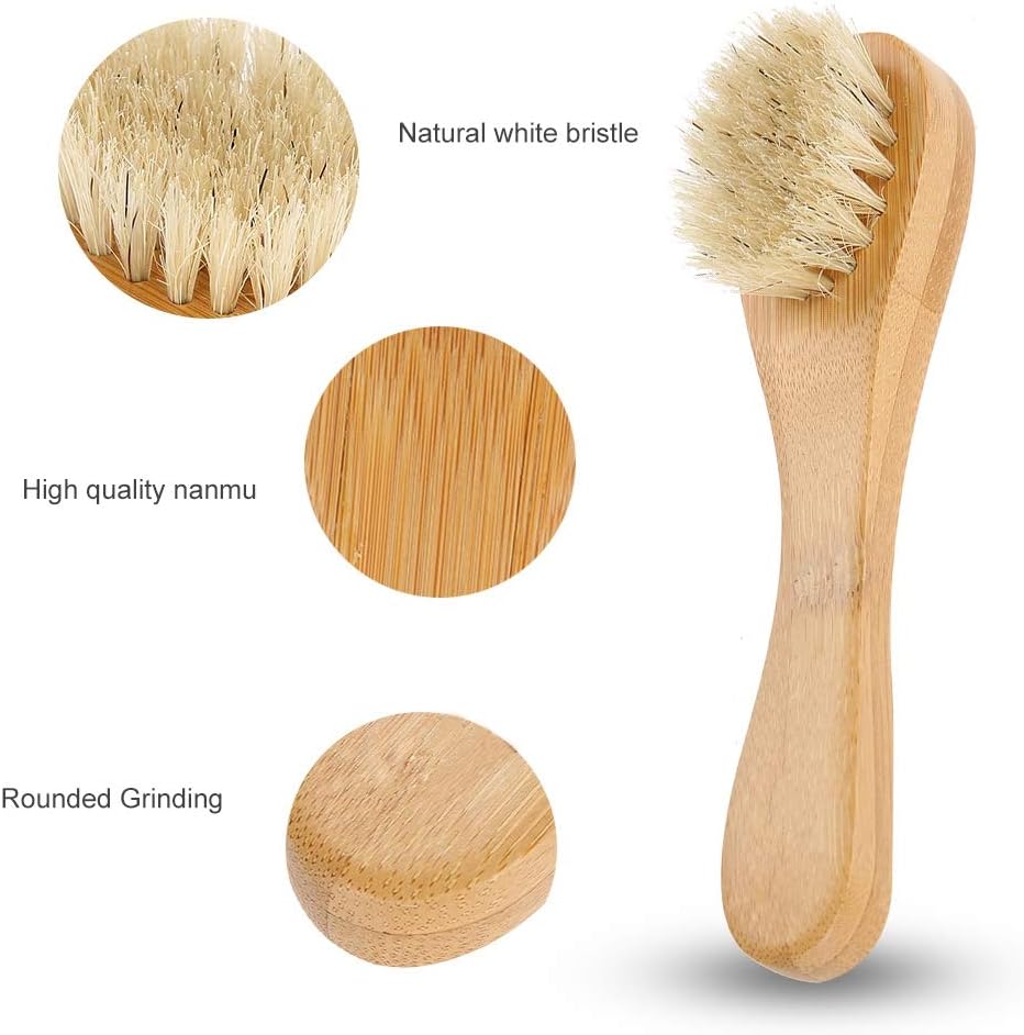 Face Brush, Wooden Handle Manual Face Dry Brush, Bristles Exfoliating Face Brushes for Dry Brushing and Scrubbing Suitable for Men and Women