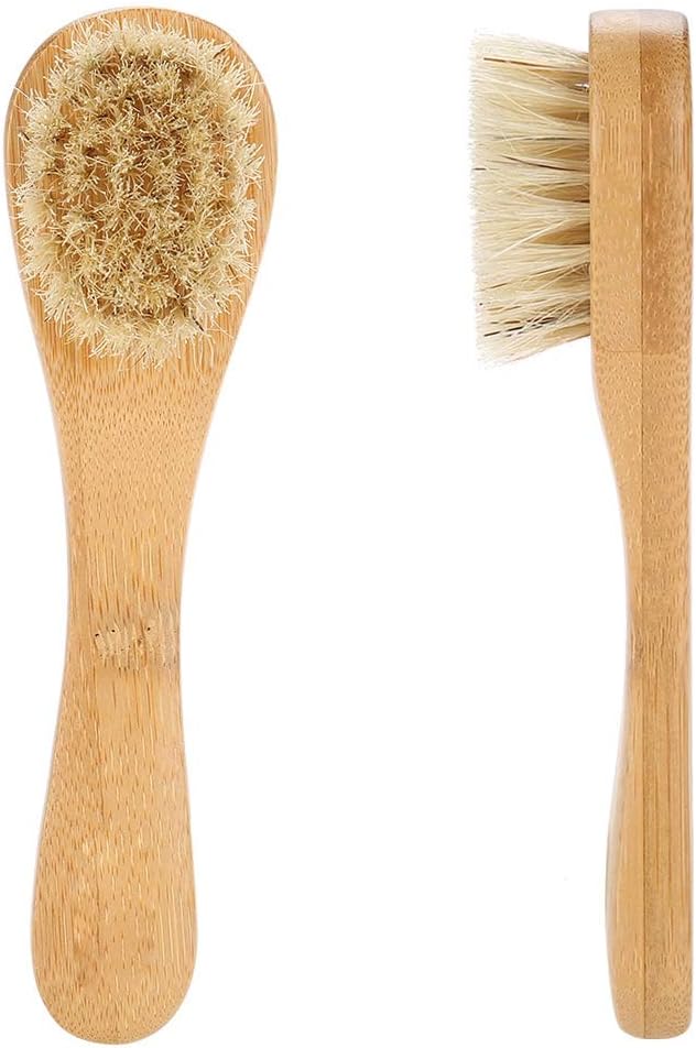 Face Brush, Wooden Handle Manual Face Dry Brush, Bristles Exfoliating Face Brushes for Dry Brushing and Scrubbing Suitable for Men and Women