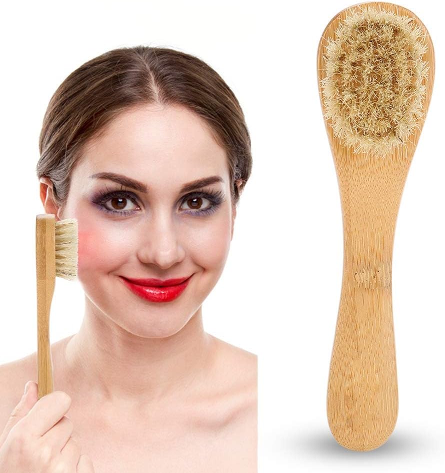 Face Brush, Wooden Handle Manual Face Dry Brush, Bristles Exfoliating Face Brushes for Dry Brushing and Scrubbing Suitable for Men and Women