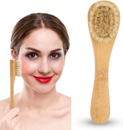 Face Brush, Wooden Handle Manual Face Dry Brush, Bristles Exfoliating Face Brushes for Dry Brushing and Scrubbing Suitable for Men and Women