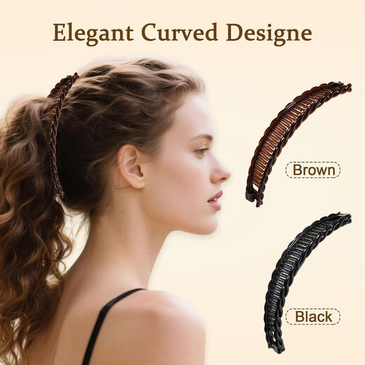 Banana hair claw clips: dark brown and black, curved ribbed comb style