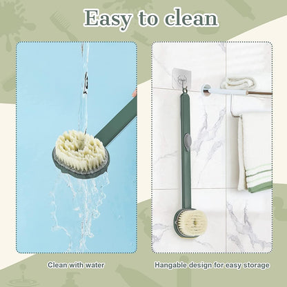 Long Handle Bath Massage Cleaning Brush with Soap Dispenser for Men Women Elderly Body Back Scrubber Storable Wash, Dispenser, (14 inch / 36 cm,Green）