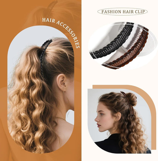 Curved banana hair clips, black and brown, with comb teeth