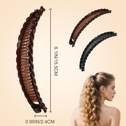 3Pcs Banana Clips Hair, Vintage Clincher Combs Banana Hair Clips Claws Hair Clips, Banana Clips Hair for Thick Hair (Black, White, Brown)