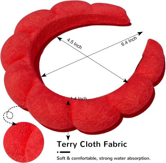 Red terry cloth bubble headband with open circle fit and rounded padded loops