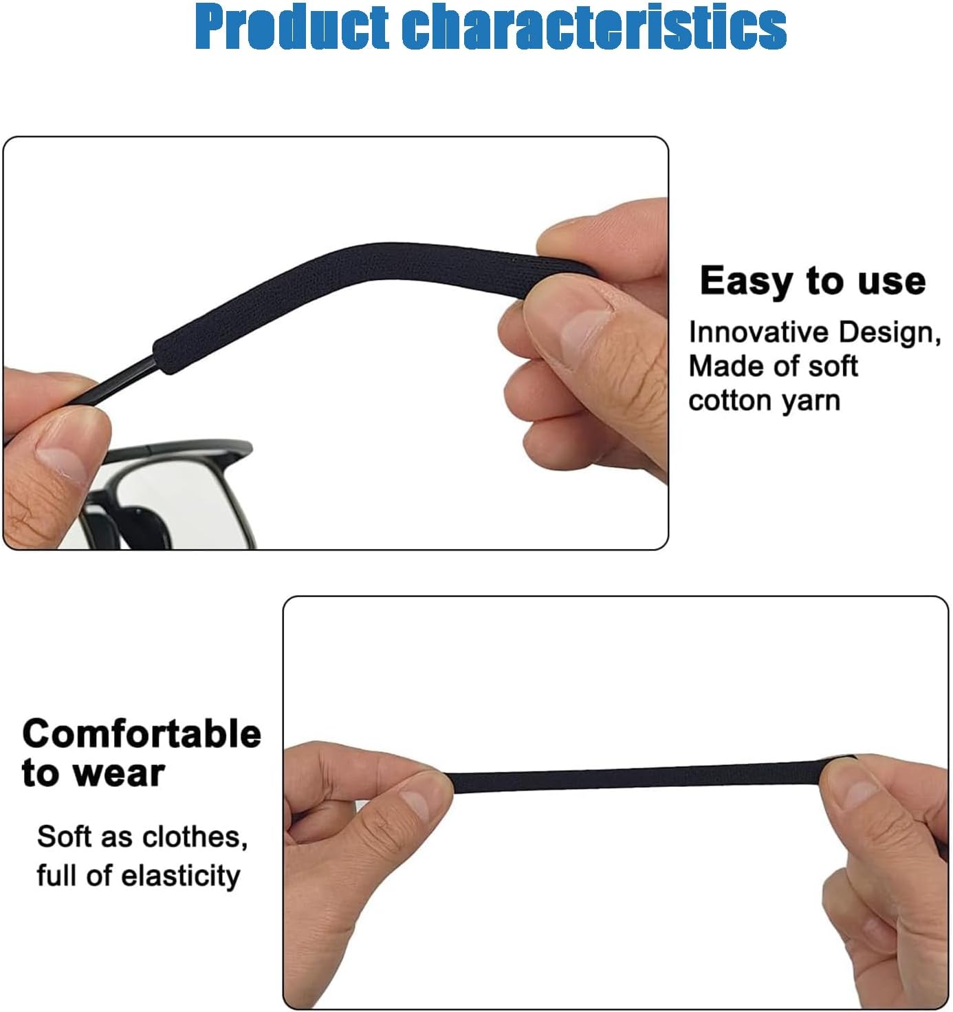 4 Pairs Soft Cotton Glasses Ear Grips – Anti-Slip, Pain Relief Ear Cushions for All-Day Wear | Universal Fit for Reading/Sunglasses/Sport, Lightweight & Washable