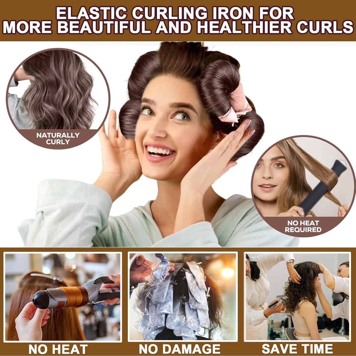 Heatless Hair Curler Set, 3 Pcs Hair Curlers No Heat, Heatless Overnight Blowout Rods with Hook for Hair Styling Tools Women Long Hair Rollers(Kahki)
